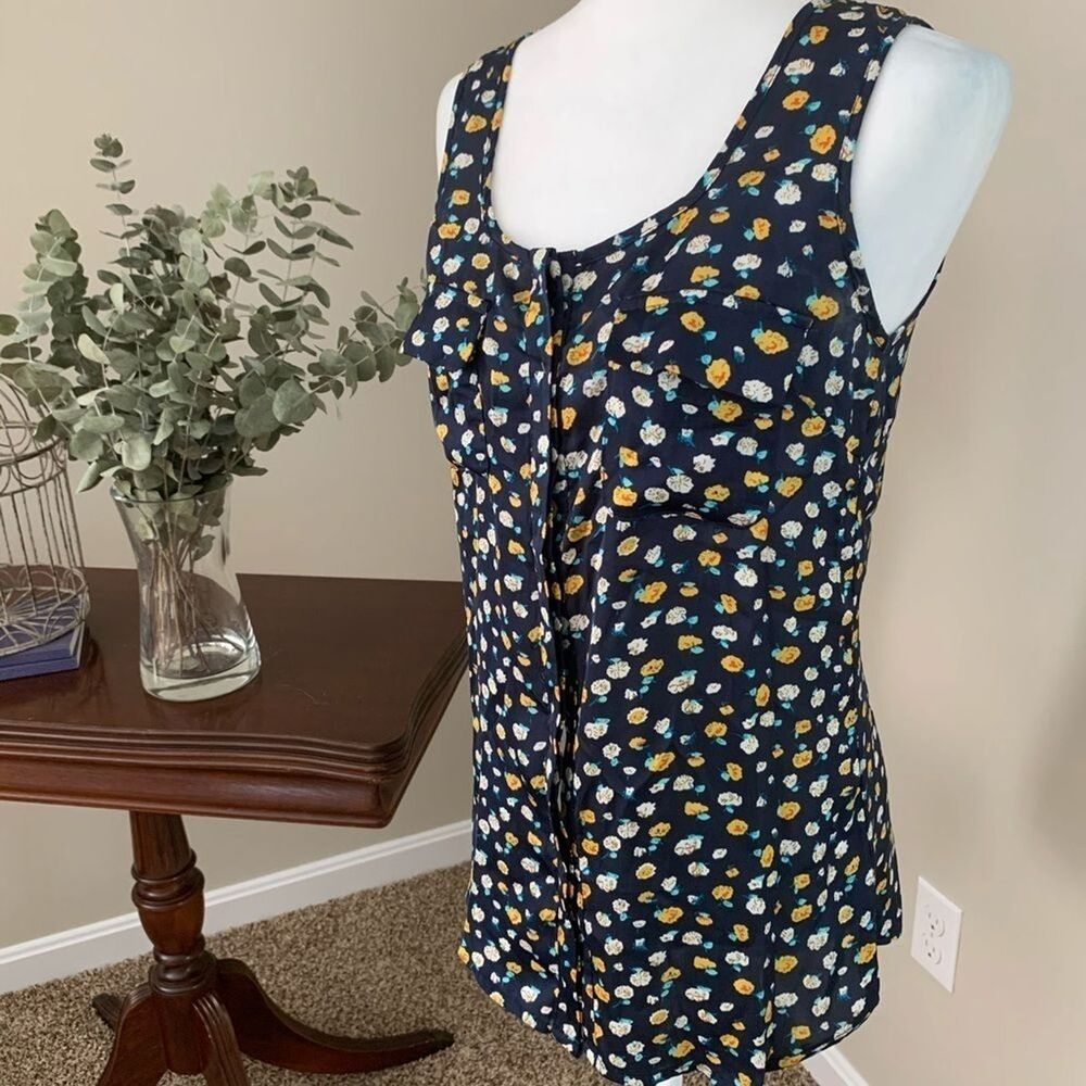Love Notes Navy Floral Womens Sleevess Tank Small